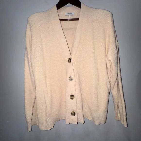 Madewell Birchmoor Cardigan Sweater Relaxed Fit Textured Ribbed Beige Large $98 - Picture 5 of 13